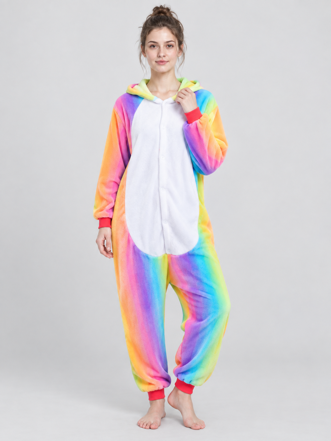 Multicolor Flannel Hooded Pajama Jumpsuit