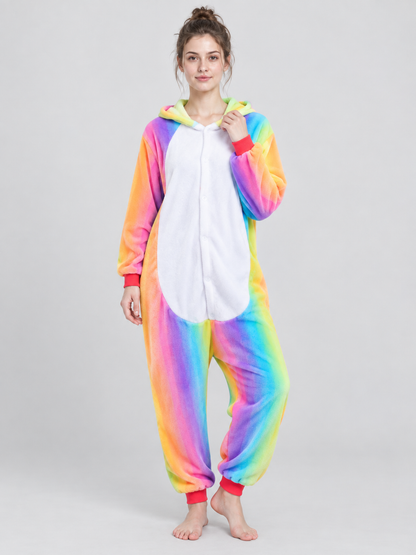 Multicolor Flannel Hooded Pajama Jumpsuit