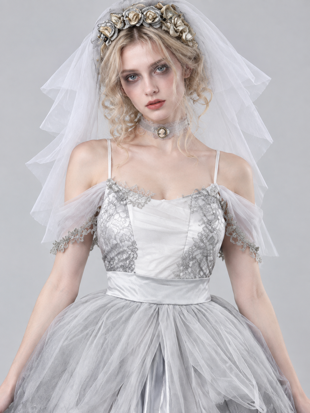 Halloween Bride Costume with Veil and Wreath