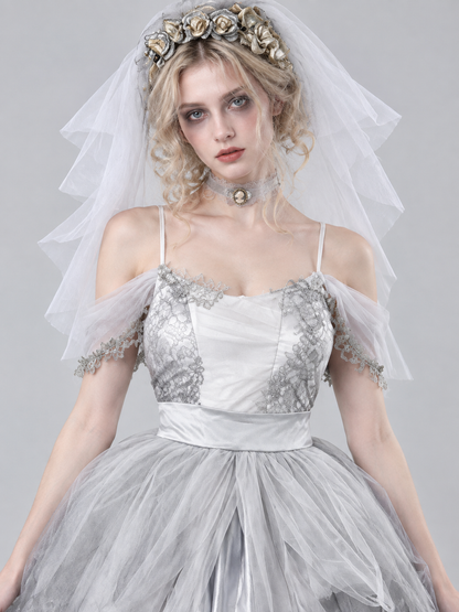 Halloween Bride Costume with Veil and Wreath