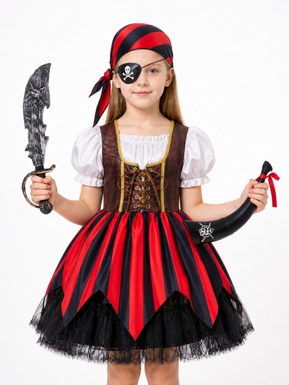 Children’s Striped Pirate Costume with Skull product detail 3