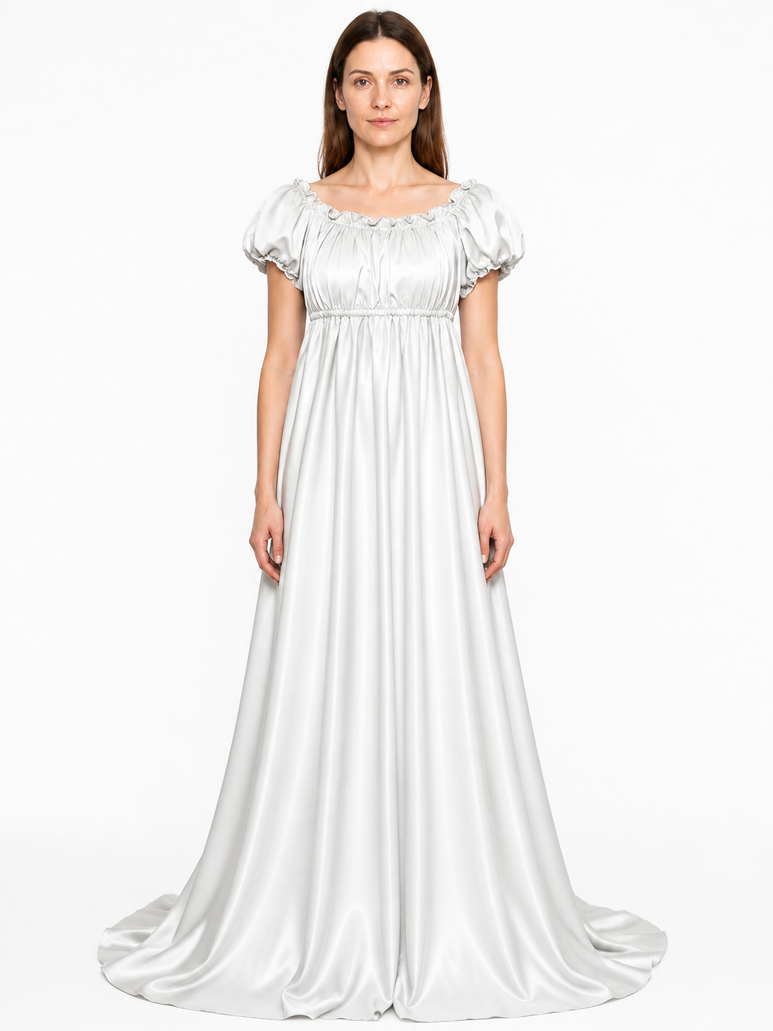 White Bridgerton-Style Floor-Length Dress with a Full Skirt Costume Dresses detail 3