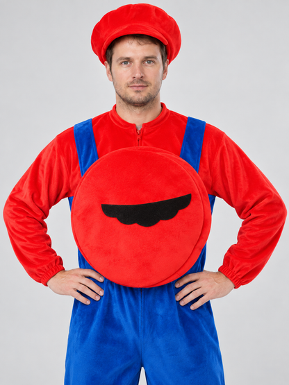 Mario costume for cosplay and role-playing with mustache and hat