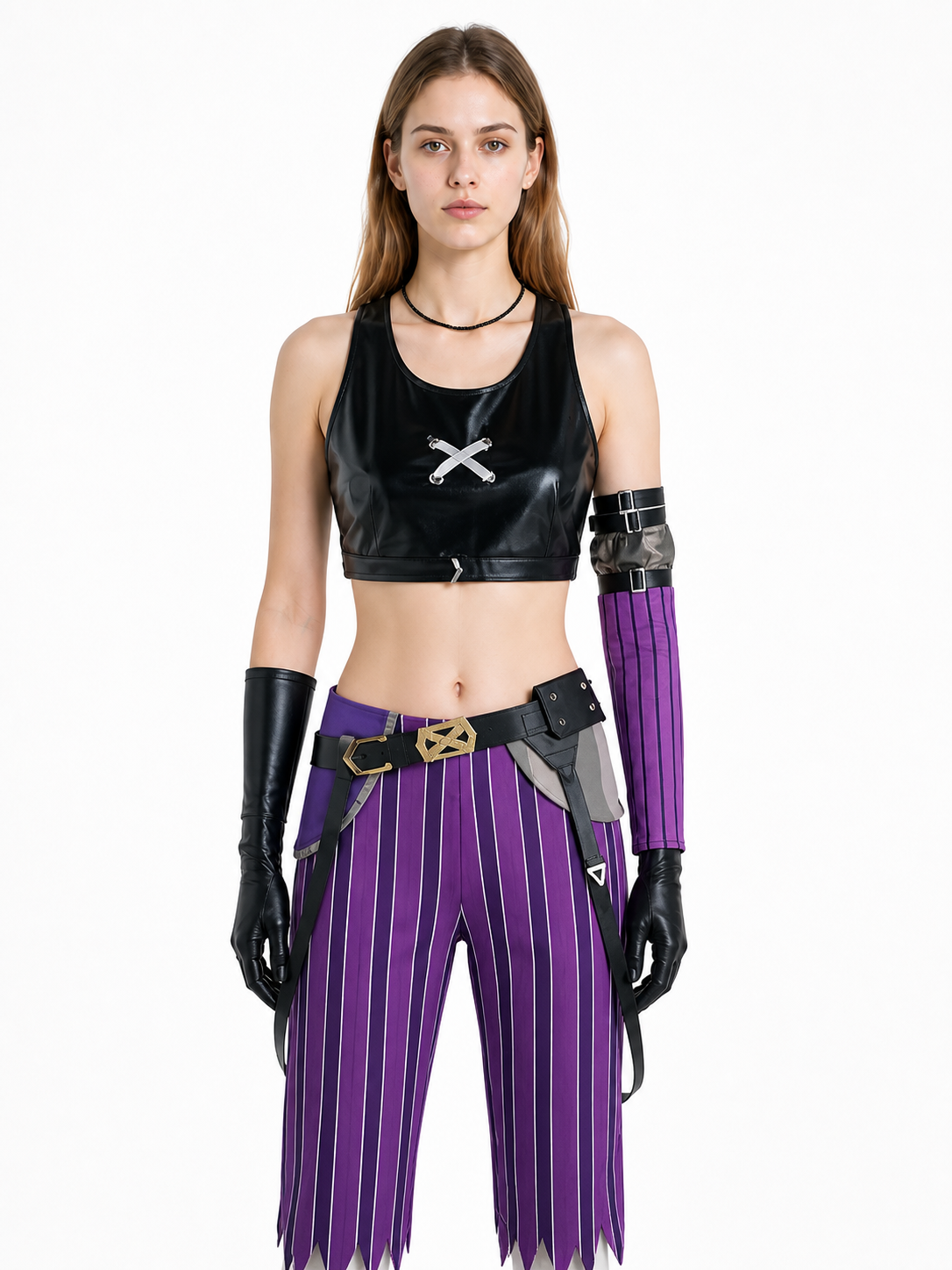 Jinx Cosplay Costume with Striped Pants and Top Costumes detail 3