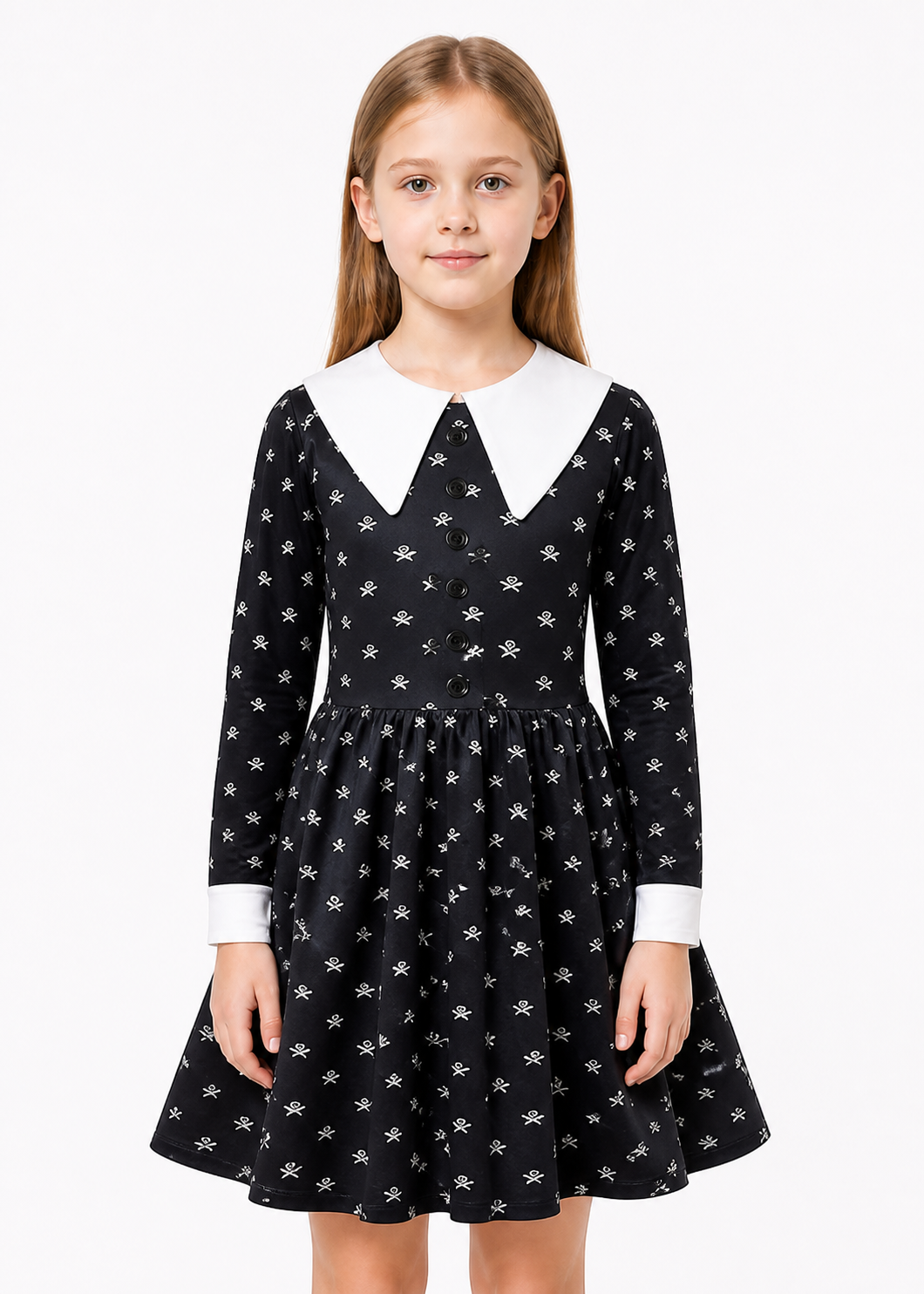 Children’s Halloween costume dress with skeleton print product detail 3