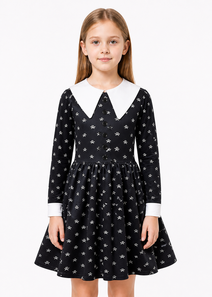 Children’s Halloween costume dress with skeleton print product detail 3