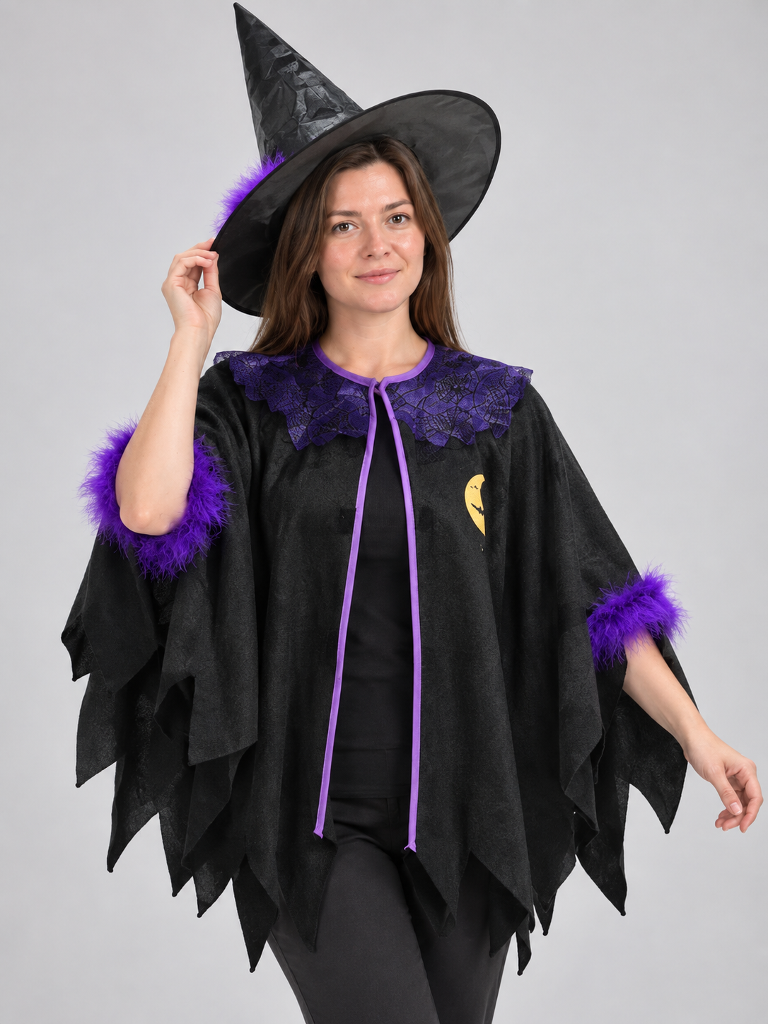 Witch Costume: Cloak and Hat, Black and Purple