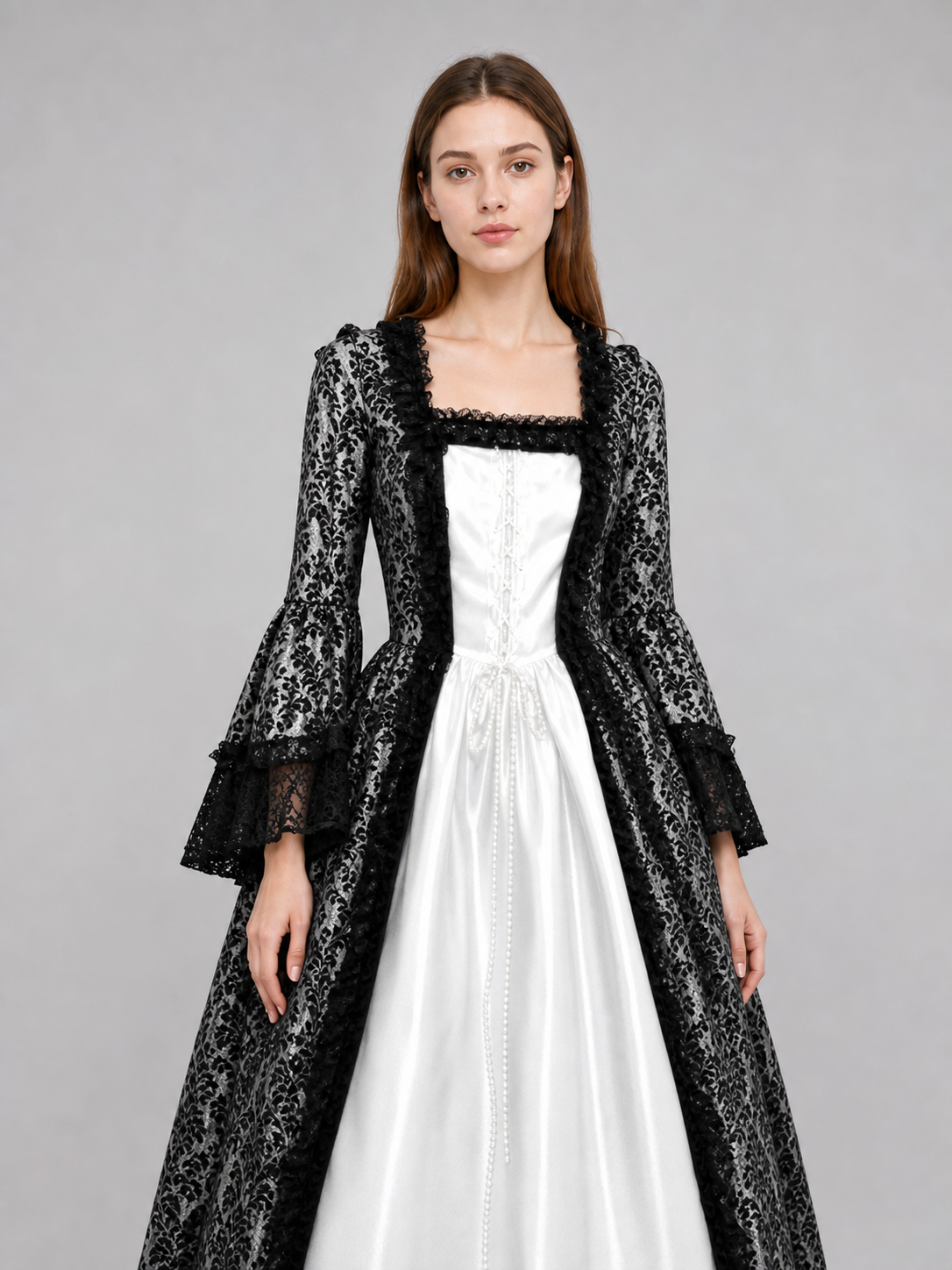 Gothic Vintage Floor-Length Dress with Sleeves
