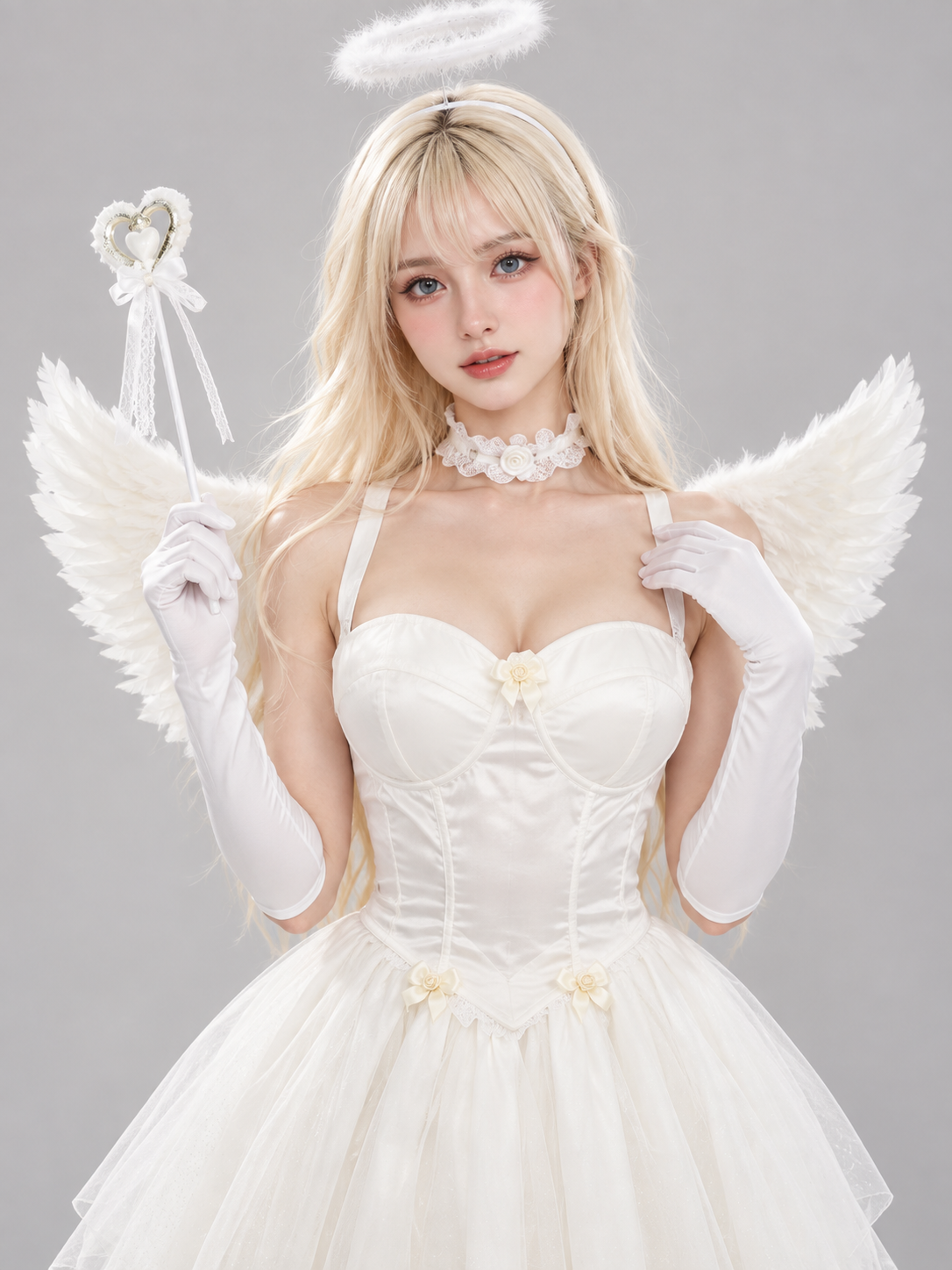 White Angel Carnival Costume with Wings and Halo