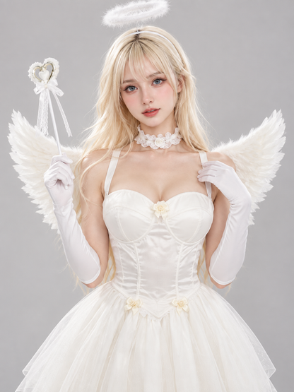 White Angel Carnival Costume with Wings and Halo