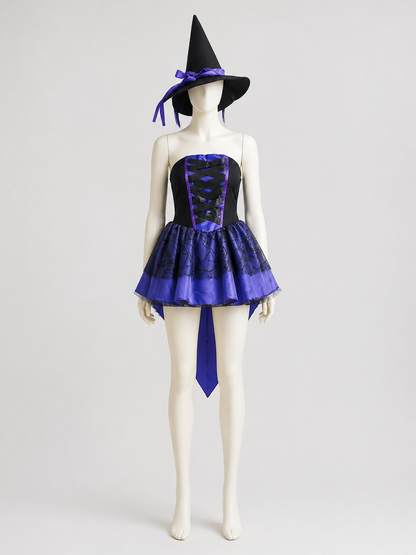 Long Witch Dress with Hat, Black and Purple, Cosplay Costume Dresses detail 2