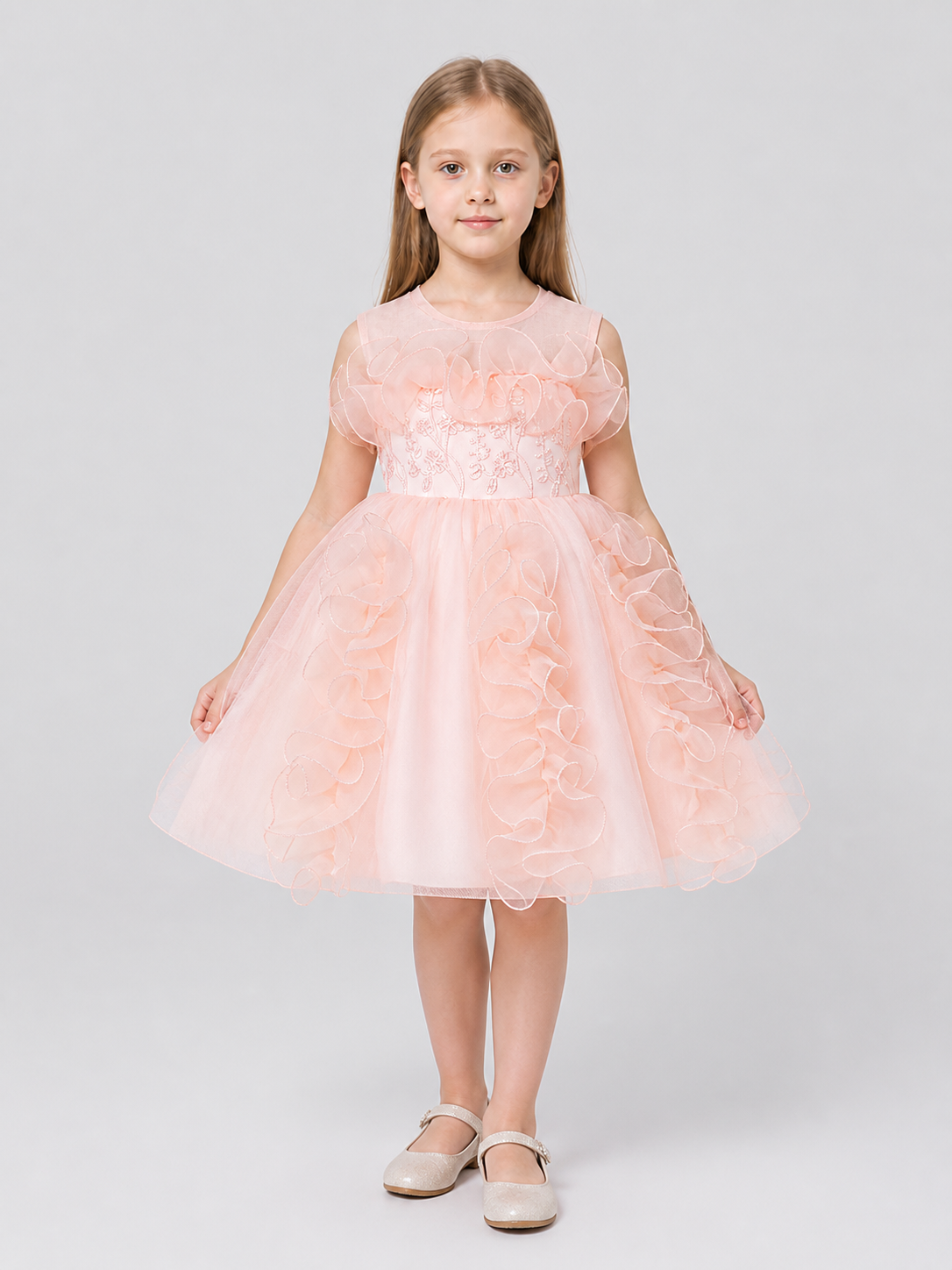 Dressy Princess Dress with Full Skirt and Flowers Costume Dresses detail 3