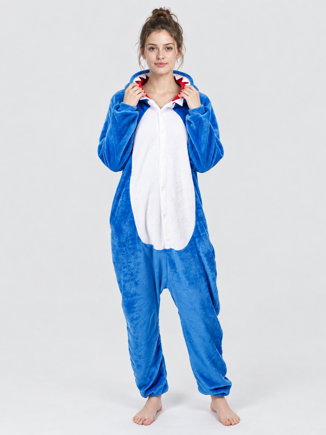 Blue Hooded Jumpsuit Pajama with White Insert