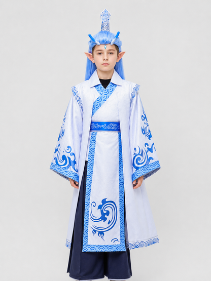 Ao Bing Cosplay Costume, White Robe with Blue Patterns Costumes detail 3