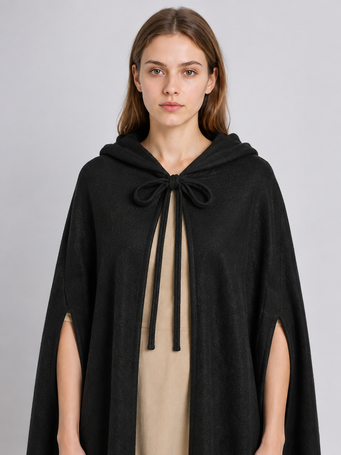 Black Hooded Suede-Look Velour Cape Costume Capes detail 2
