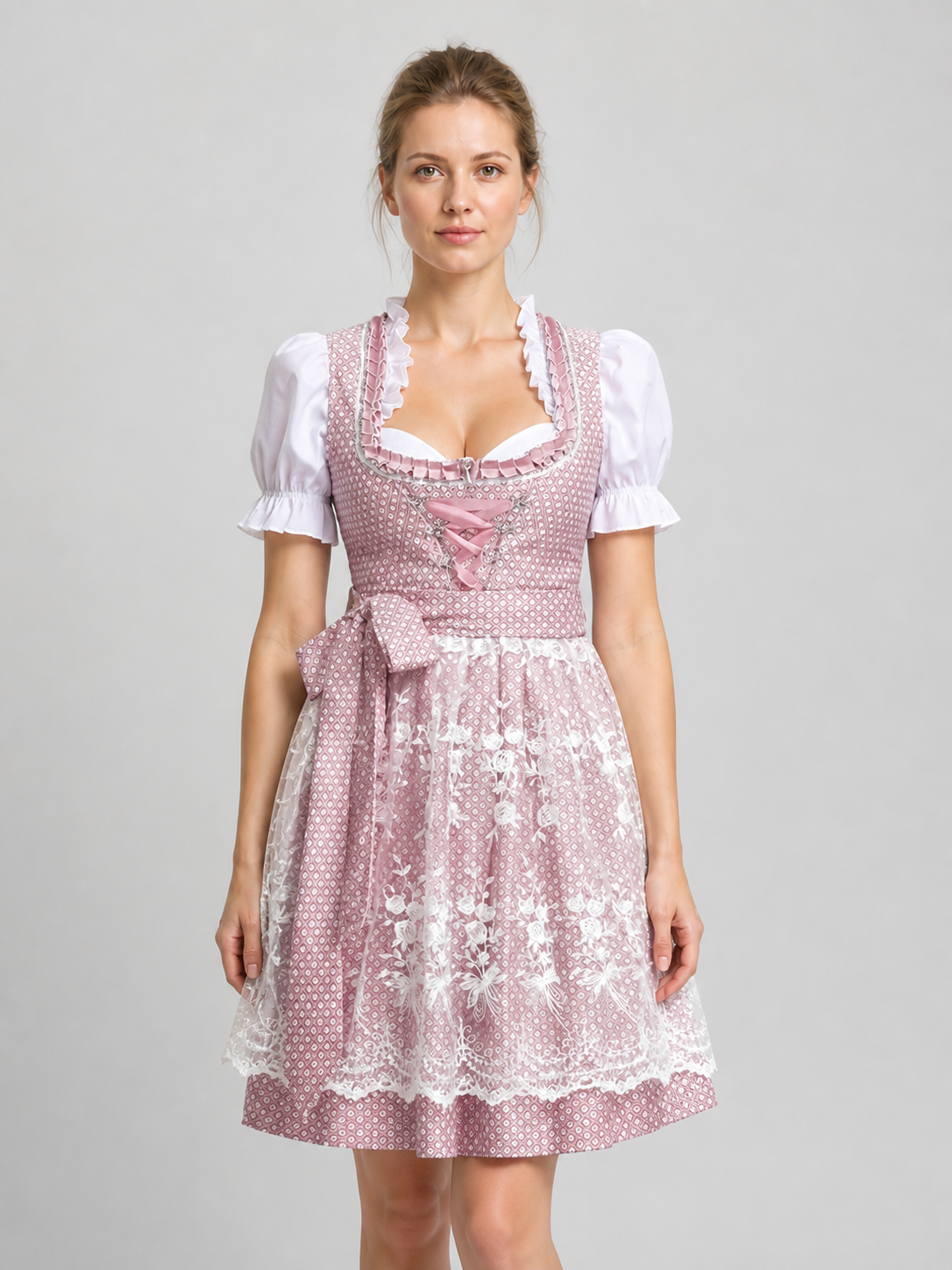 Pink and White Bavarian-Style Lace Dress Costume Dresses detail 3
