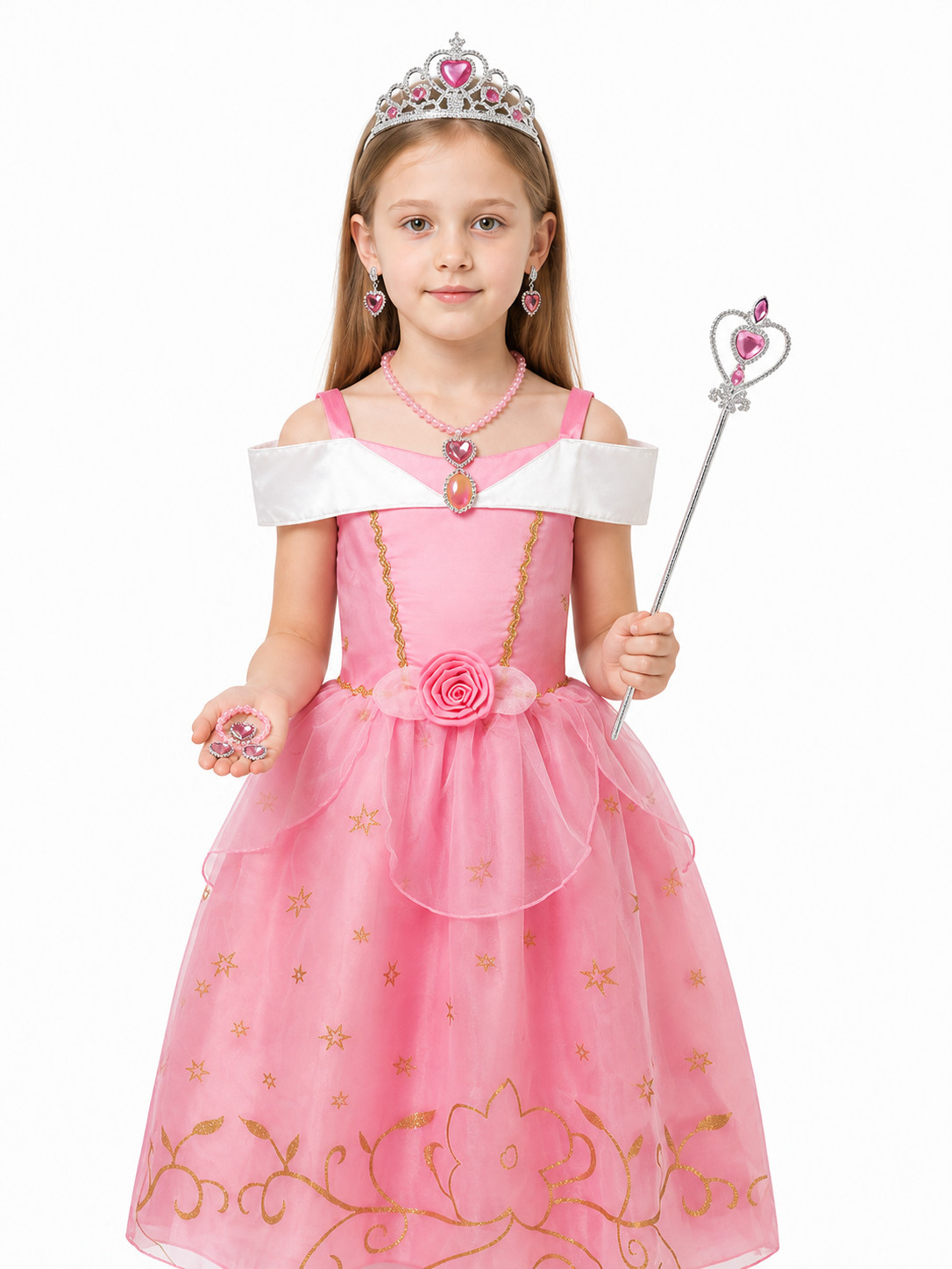 Pink Princess Costume with Crown and Magic Wand Costume Headwear detail 3