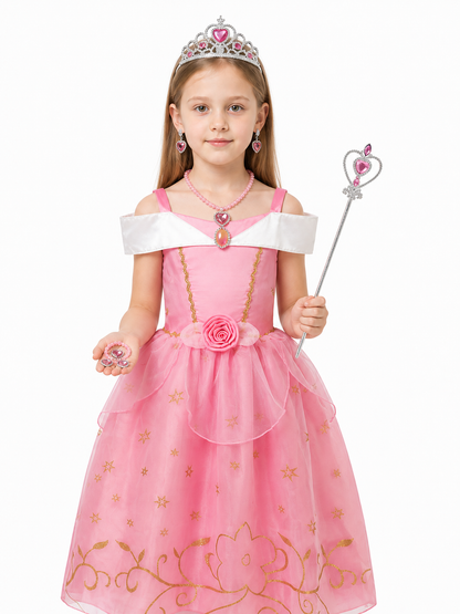 Pink Princess Costume with Crown and Magic Wand Costume Headwear detail 3