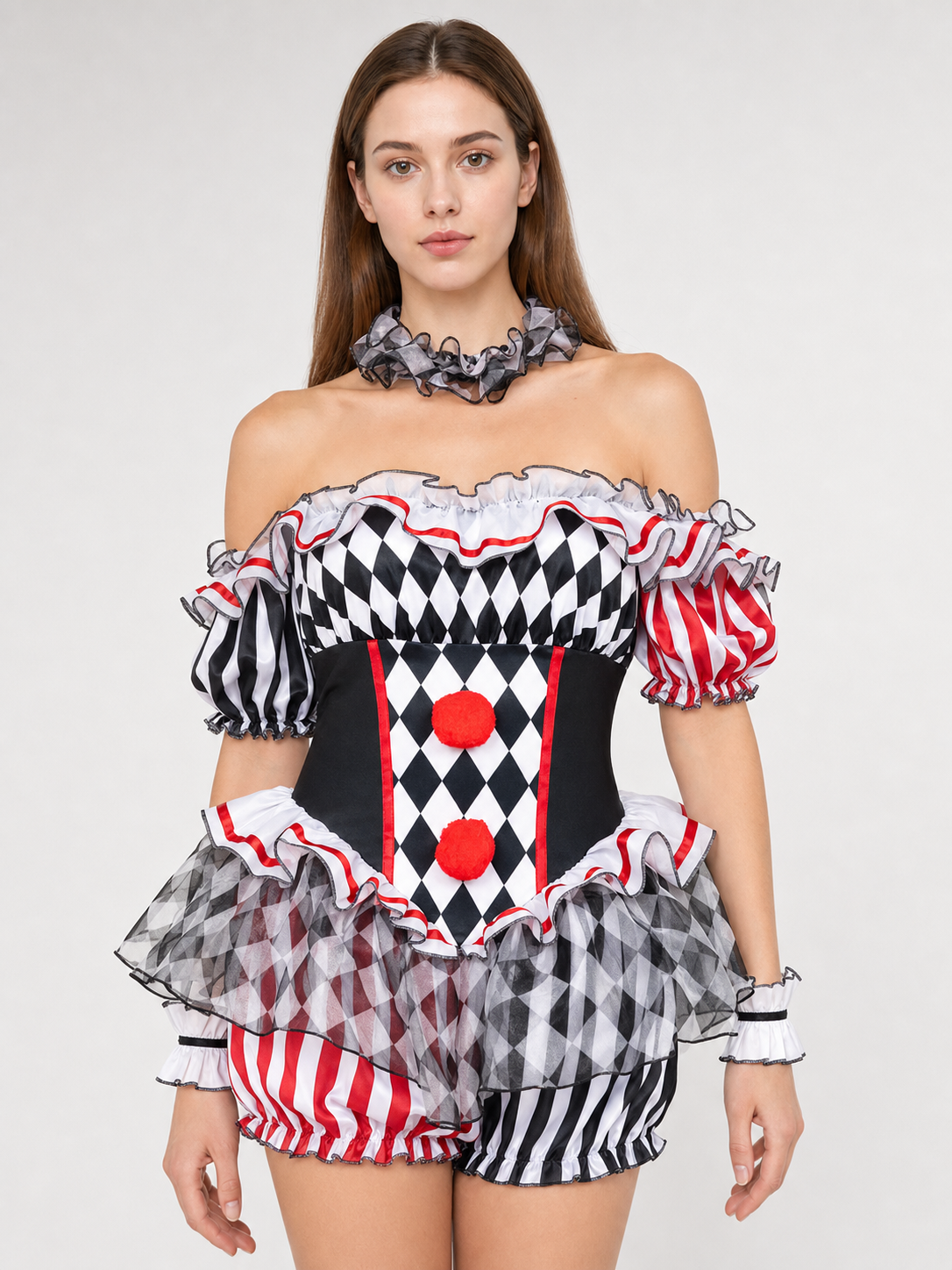 Clown Costume for Cosplay with a Full Skirt and Ruffles Costumes detail 2