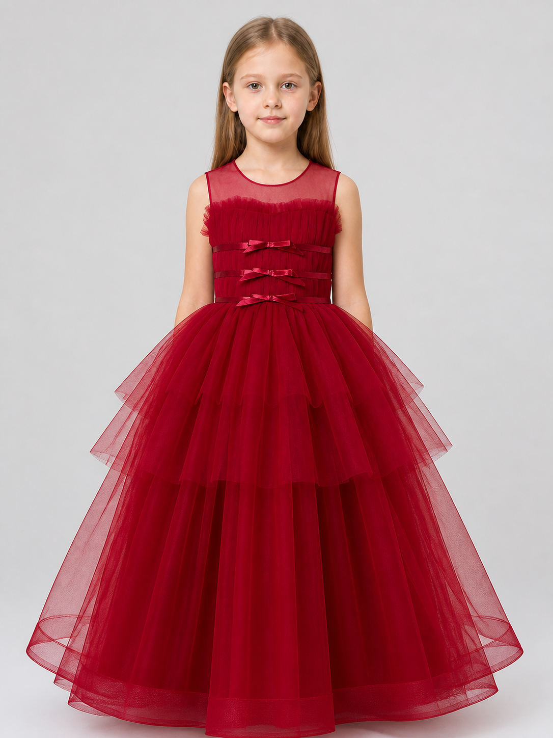 Elegant Long Burgundy Dress with a Full Tulle Skirt Costume Dresses detail 3
