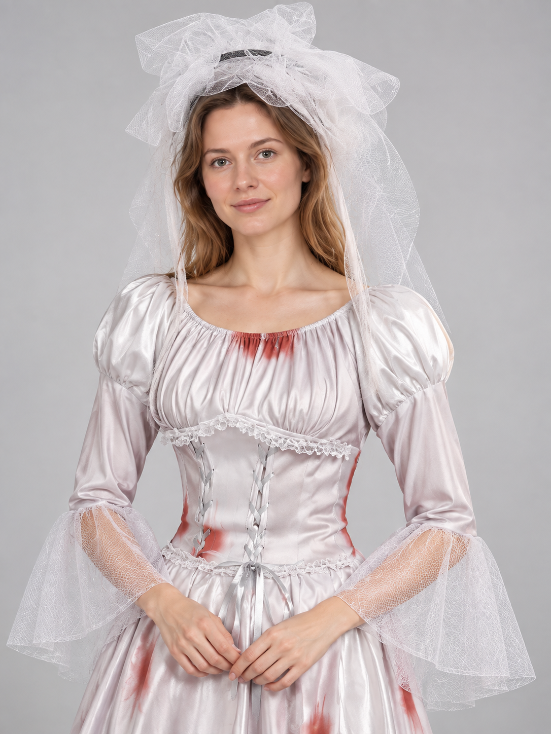 Vampire-Style Carnival Costume with Corset and Veil