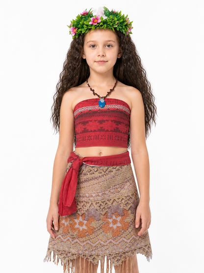 Children's Moana Carnival Costume with Wig and Necklace Costume Wigs detail 3