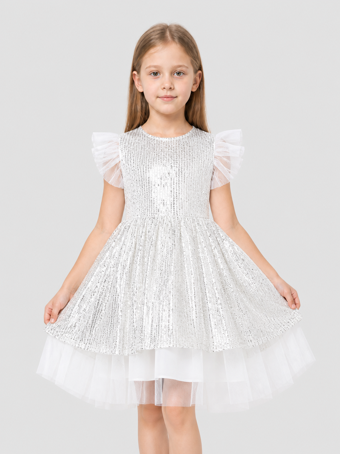 Dressy Sequin Dress with a Full Layered Skirt Costume Dresses detail 3