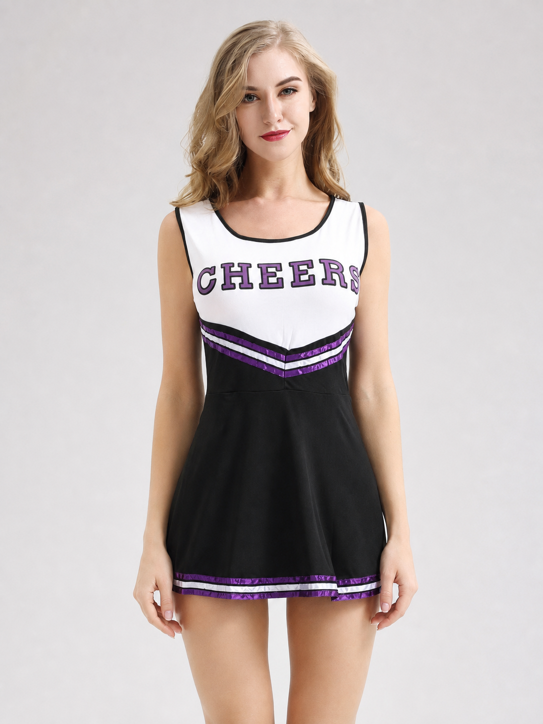 Cheerleading Costume with Dress, Bow, and Pom-Poms