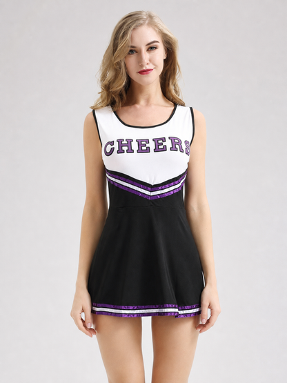 Cheerleading Costume with Dress, Bow, and Pom-Poms