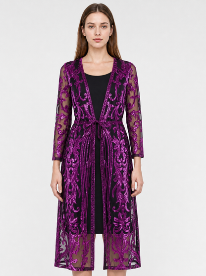 Long Sequin Dress with Sheer Hem