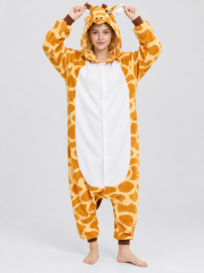 Fleece Giraffe Hooded One-Piece Pajamas