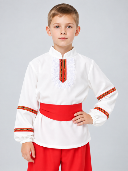 Kids' Russian Folk Dance Costume, White, Red