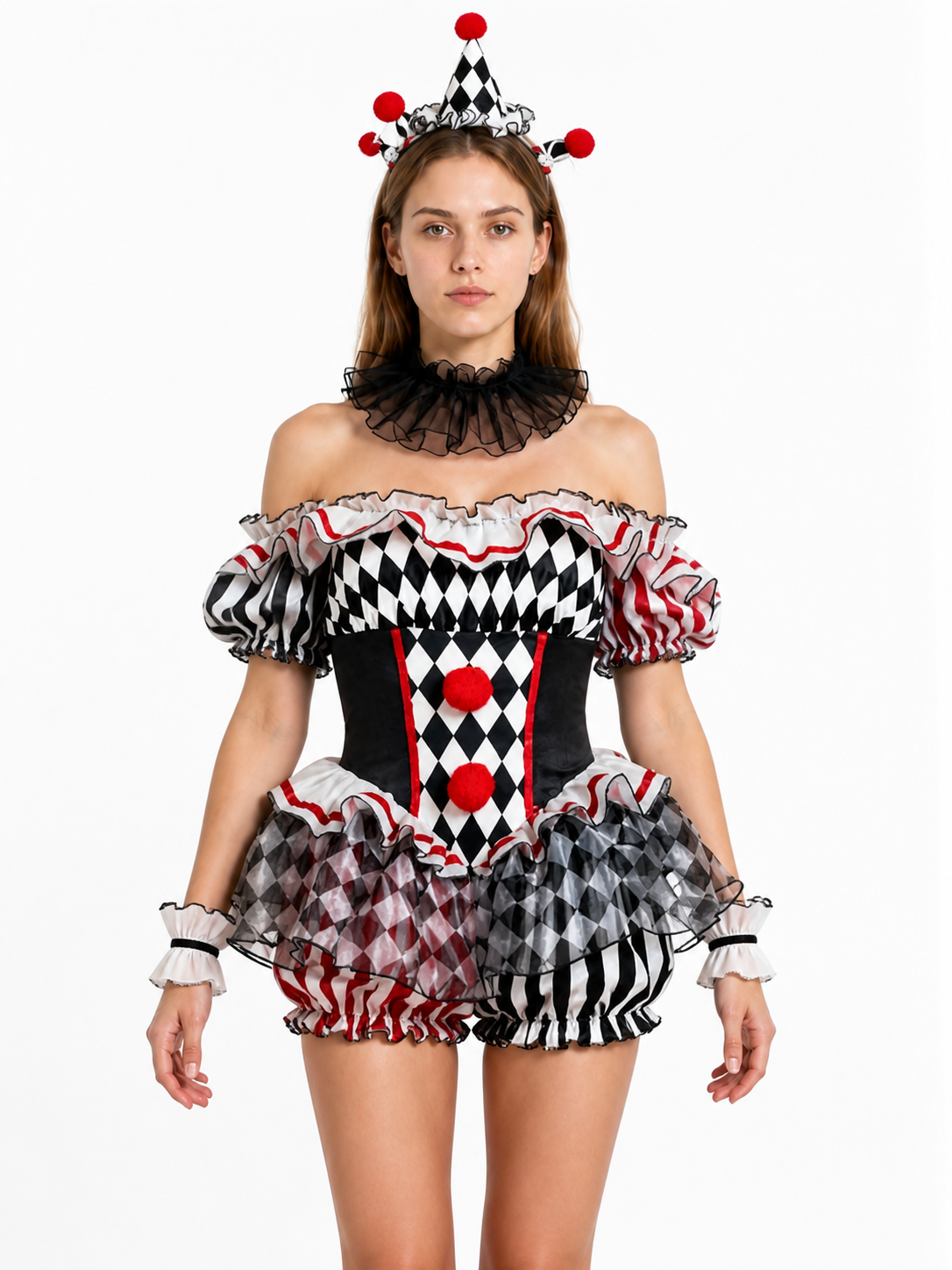 Ruffled Clown Jumpsuit for Cosplay with Flounces