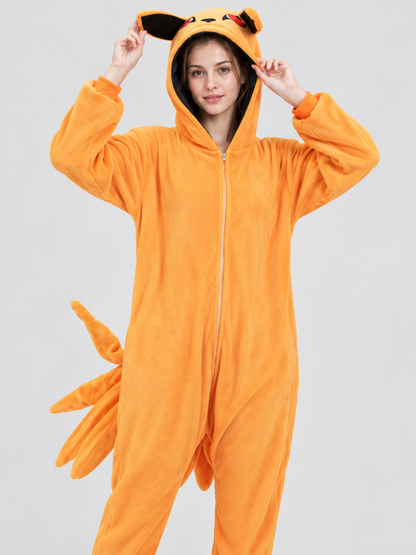 Orange Kigurumi Pajama with Hood and Decorative Ears