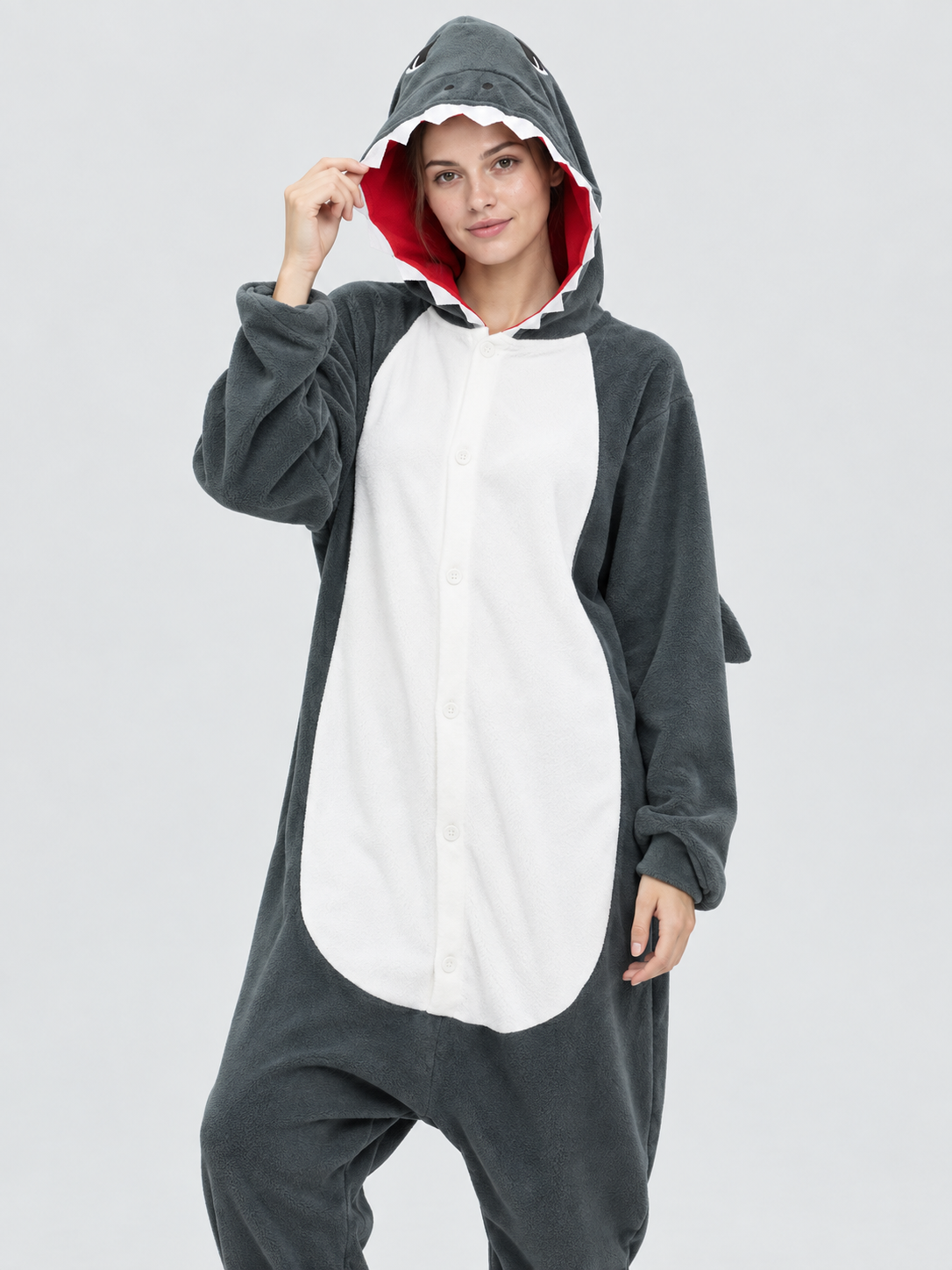 Gray and White Shark Hooded Kigurumi Jumpsuit