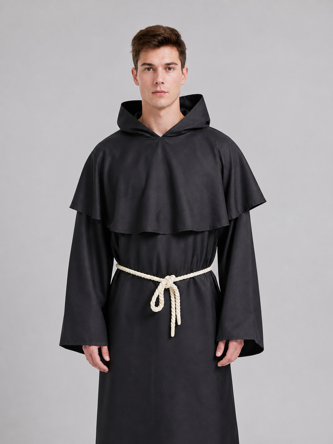 Hooded Monk Costume with Cape and Cross