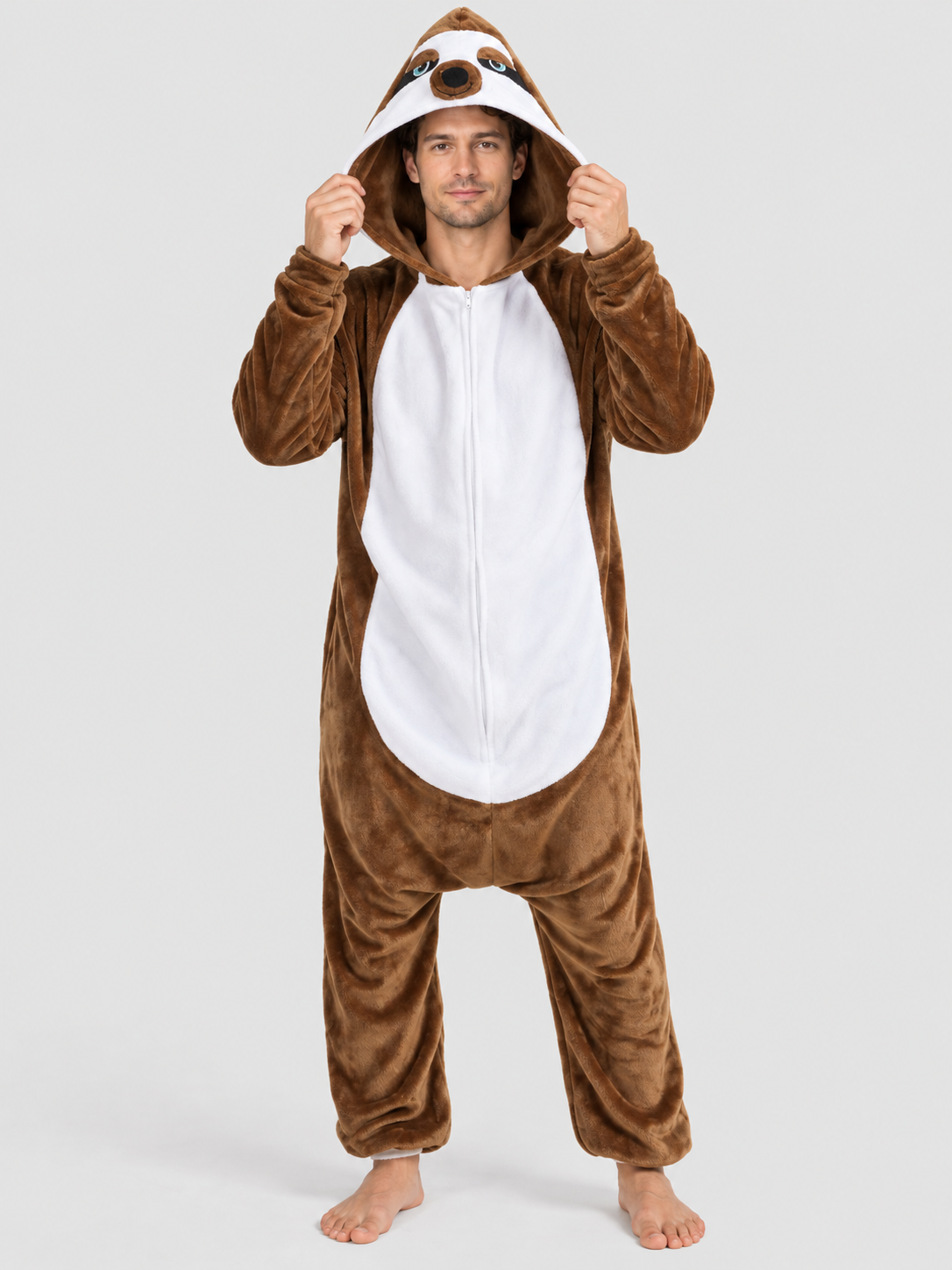 Kigurumi pajama with hood and voluminous ears, brown