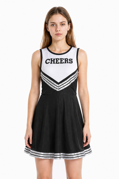 CHEERS Sleeveless Cheerleading Dress in Black and White Costume Dresses detail 3