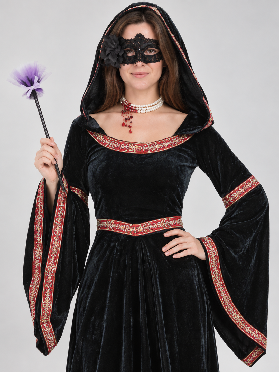 Costume: Black Hooded Dress, Mask, Wand