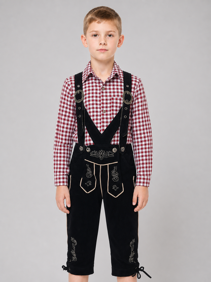 Costume with Suspenders and a Plaid Shirt
