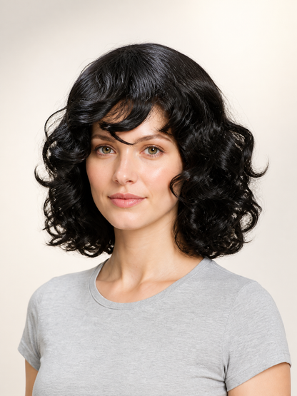 Black Carnival Wig with Curls and Side-Swept Bangs Costume Wigs detail 2