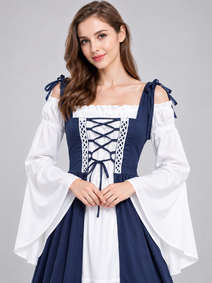 Medieval Floor-Length Dress with Long Sleeves and Lacing