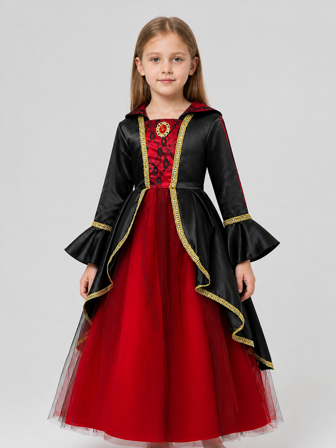 Black and Red Halloween Dress for Girls with Hood Costume Dresses detail 3