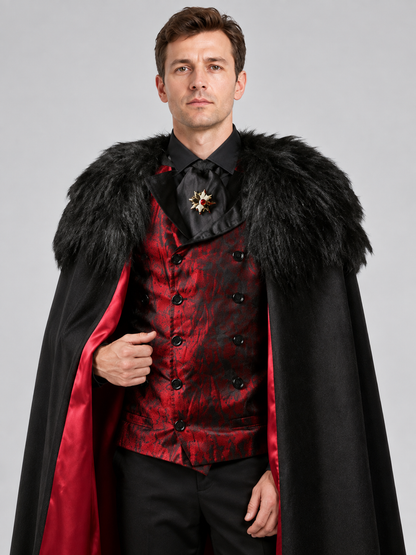 Vampire Costume: Cape with Fur Collar, Vest, Scarf