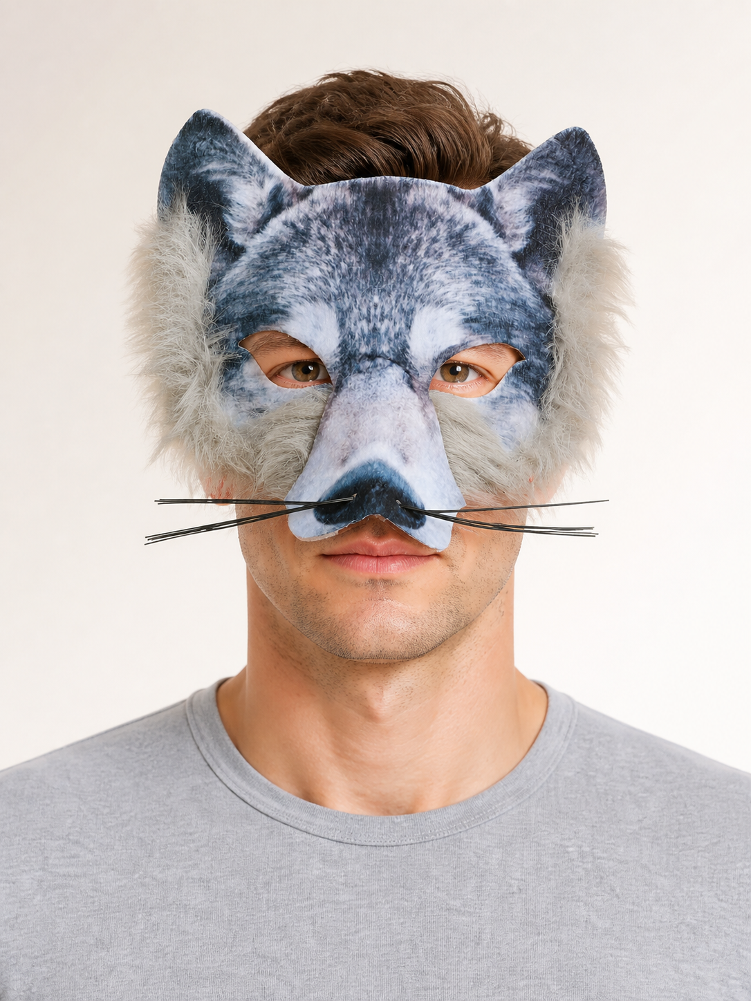 Gray-Blue Wolf Carnival Headpiece for Halloween Costume Headwear detail 2