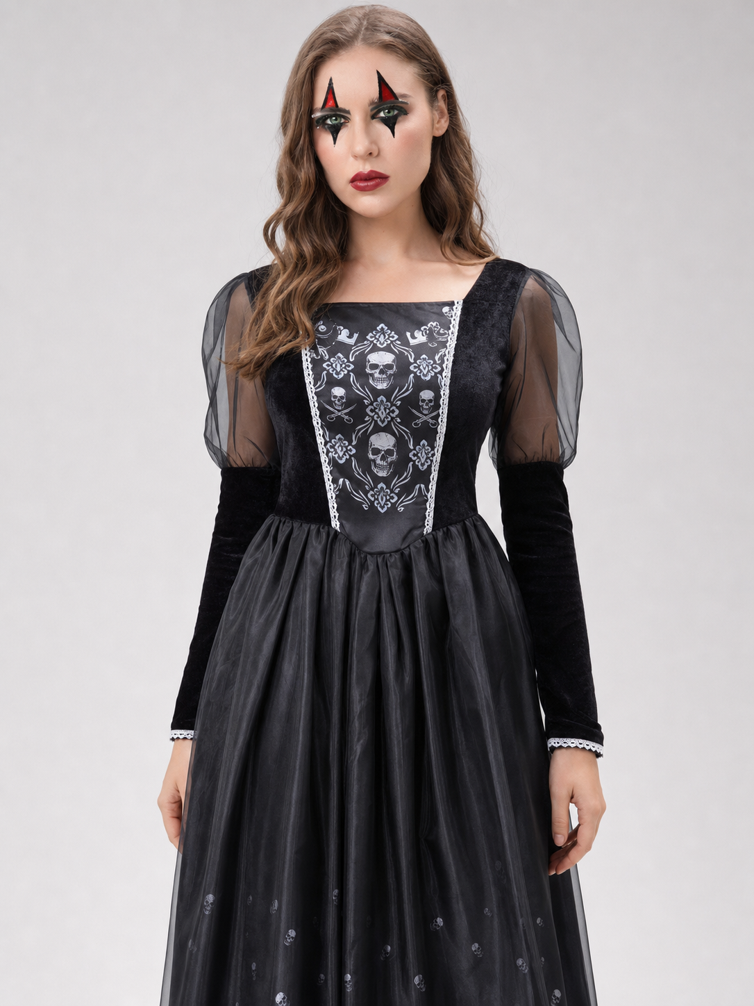 Gothic Dress with Sheer Sleeves and Skulls Costume Dresses detail 2