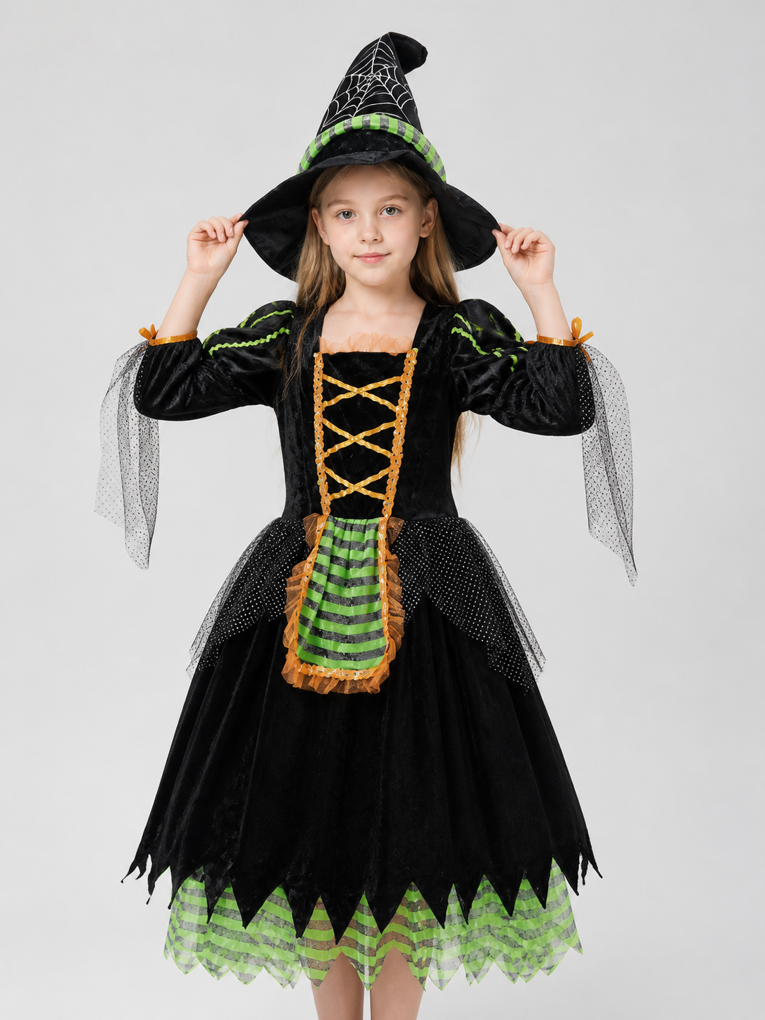 Children's Halloween Witch Costume with Full Skirt and Hat Costume Headwear detail 3