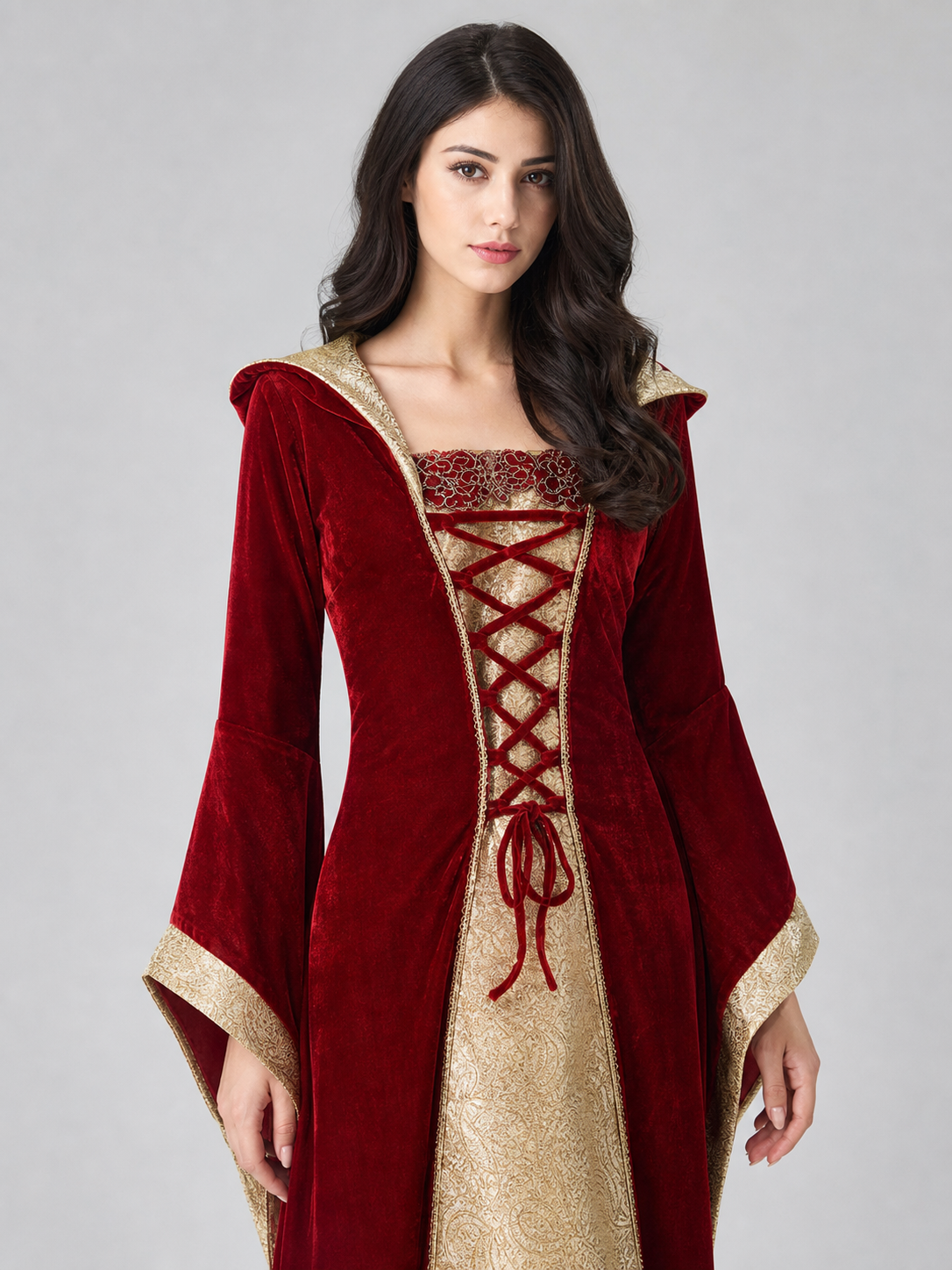 Red Carnival Dress with Hood and Lacing