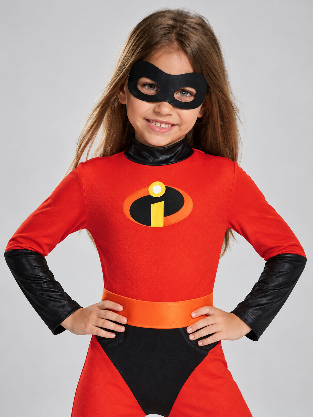 Kids' superhero carnival costume with mask, red
