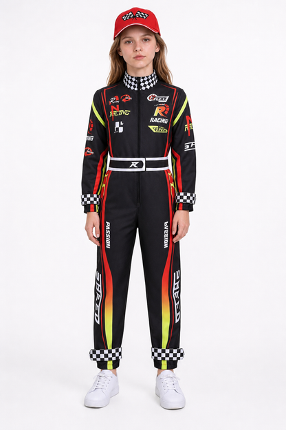 Kart Racing Jumpsuit with Belt and Cap Costume Headwear detail 3
